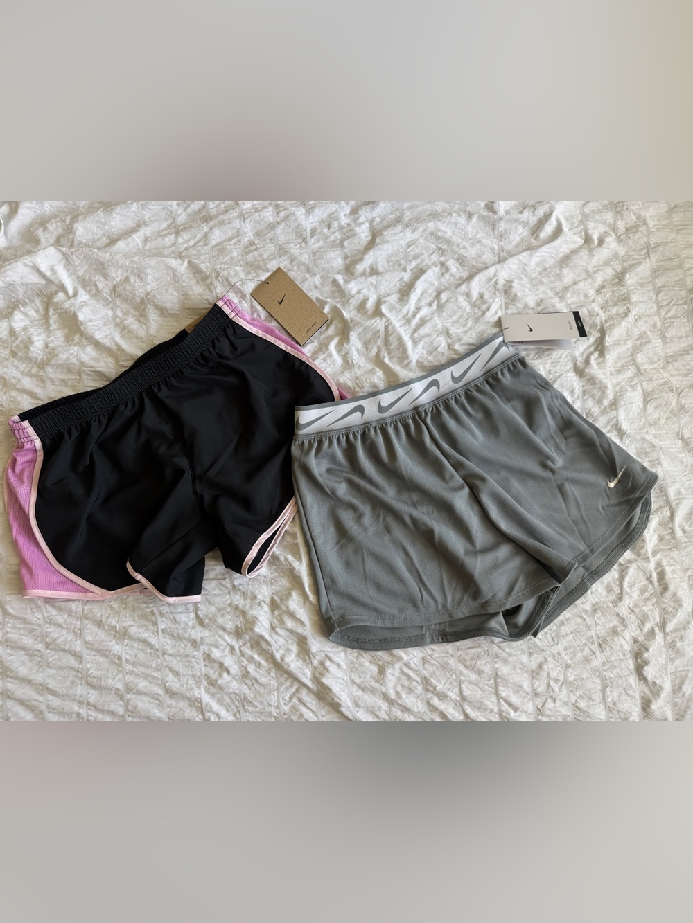 NWT Nike Girls L Dri-FIT Running Shorts Lot of 2 Black Pink Grey Swoosh